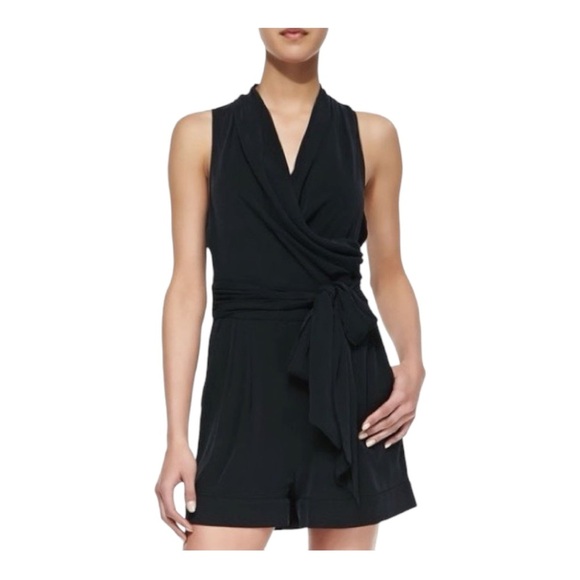 Catherine Malandrino womens Silk Romper black tie belt zipper back size 8 - Picture 1 of 12